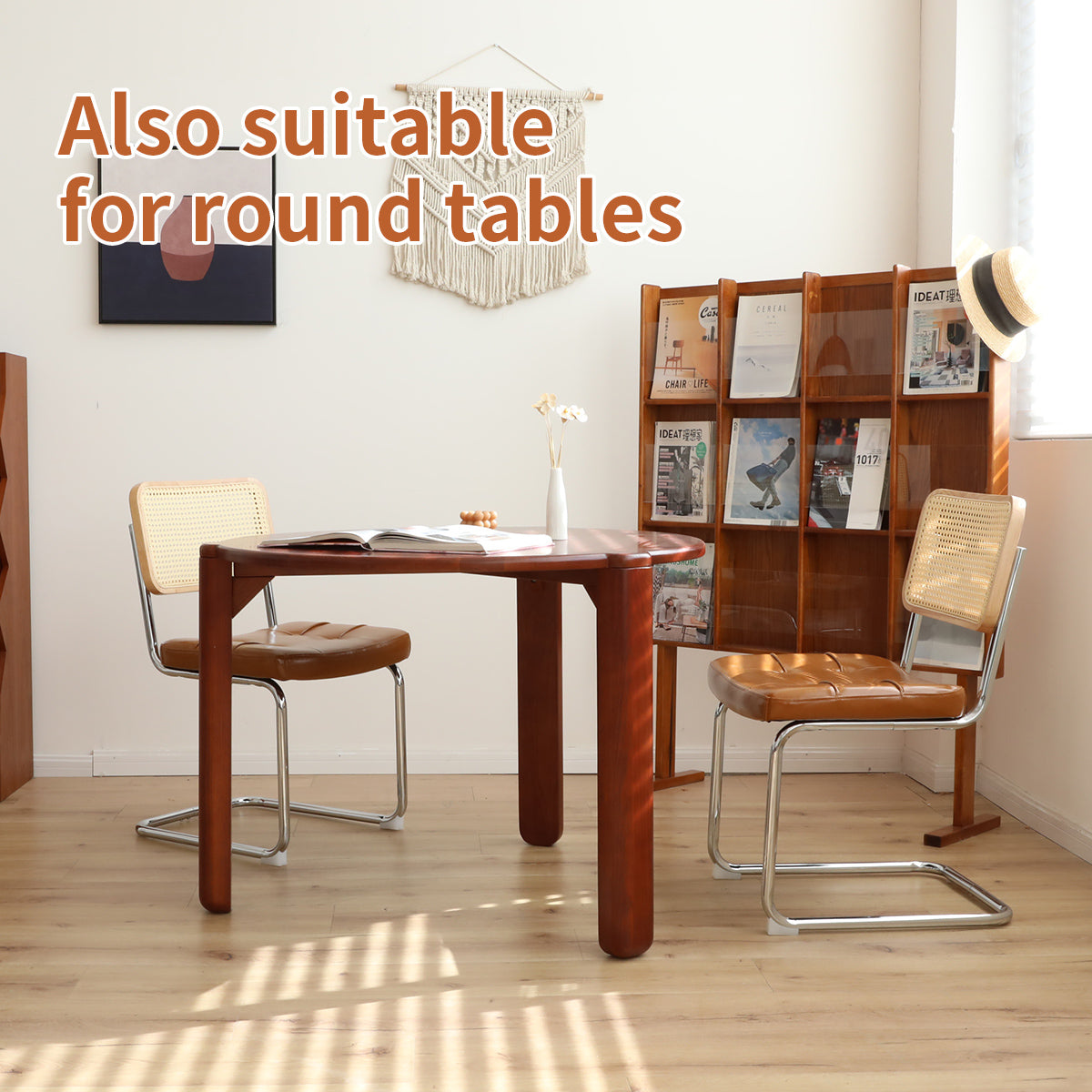 Dining Chairs Set Of 2, Fauex Leather Rattan Side Accent Chairs With Chrome Legs, Modern Mid Century Breuer Designed Chairs, Upholstered Dining Living Room Kitchen Chairs Brown 2Pcs Brown Faux