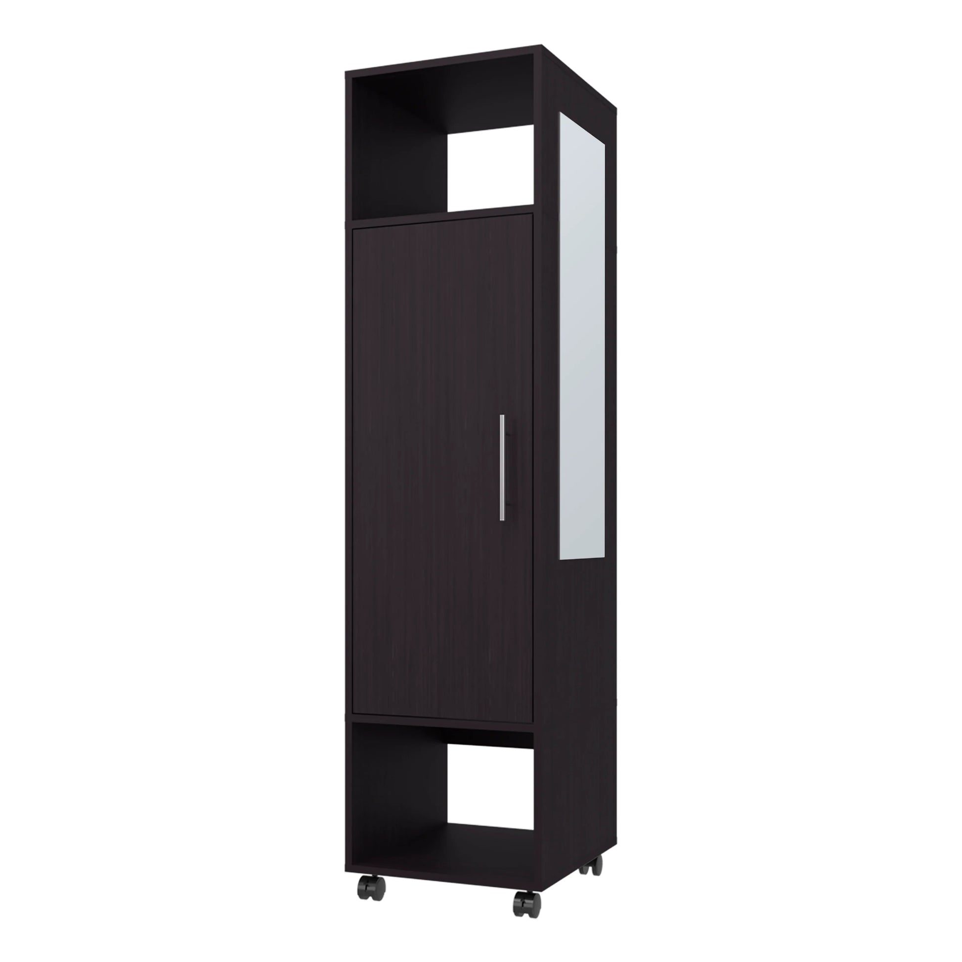 Black 1 Door Wardrobe With Mirror And Open Storage Black Particle Board Melamine