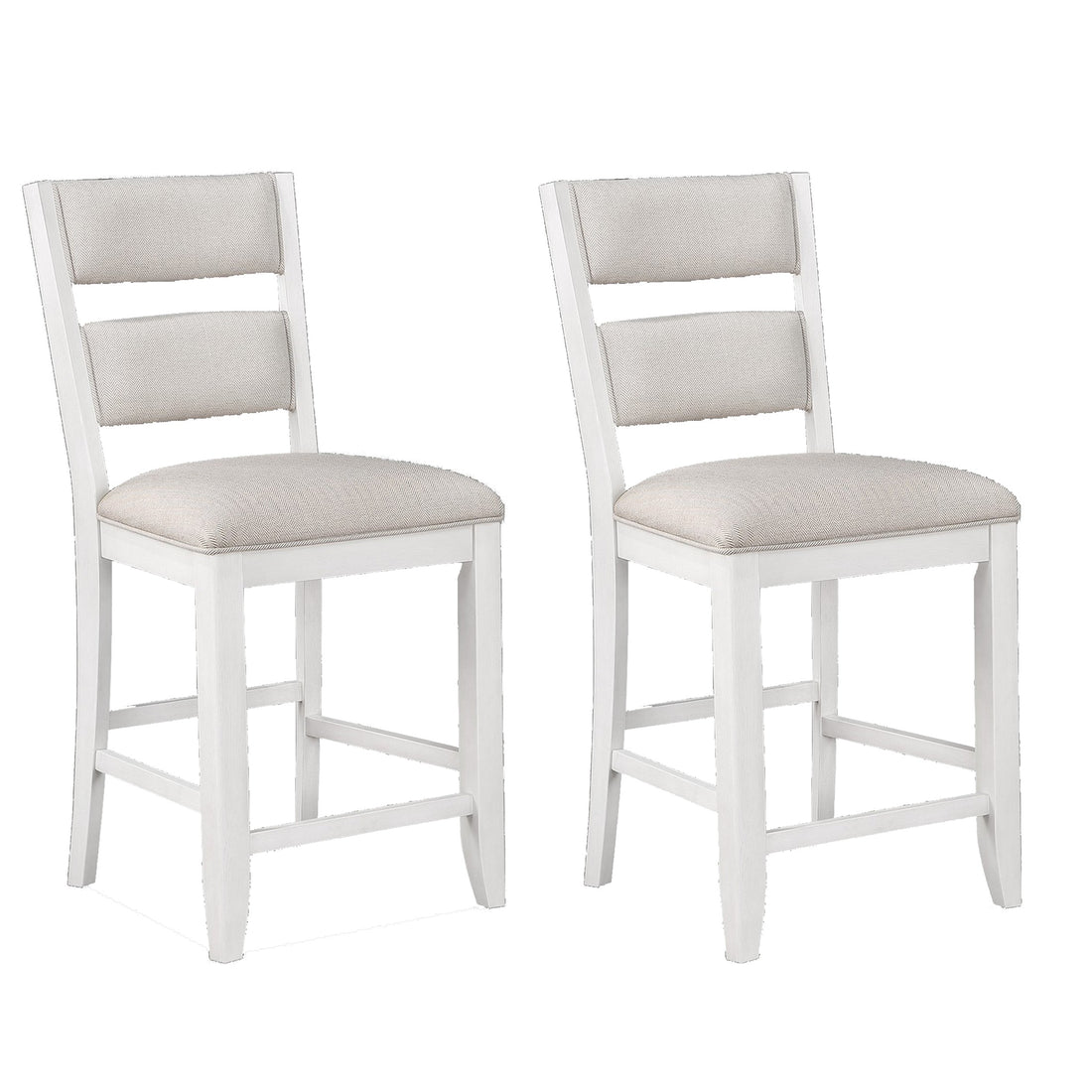 Kith 24 Inch Counter Height Chairs, Set Of 2, Padded Seat And Back, White White Wood Fabric