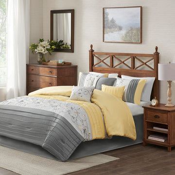Embroidered 7 Piece Comforter Set Yellow Queen Queen Yellow Polyester