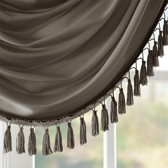 Faux Silk Waterfall Embellished Valance Pewter 38X46" Pewter Polyester