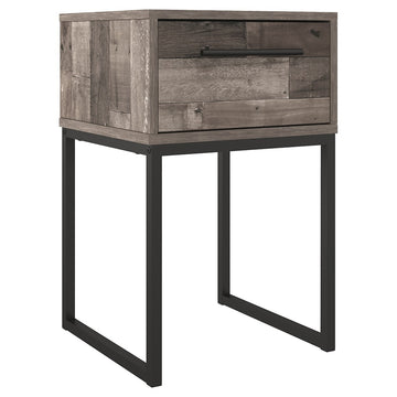 Grace 20 Inch Modern Nightstand, Metal Base And Handle, Open Shelf, Gray Black Gray Wood