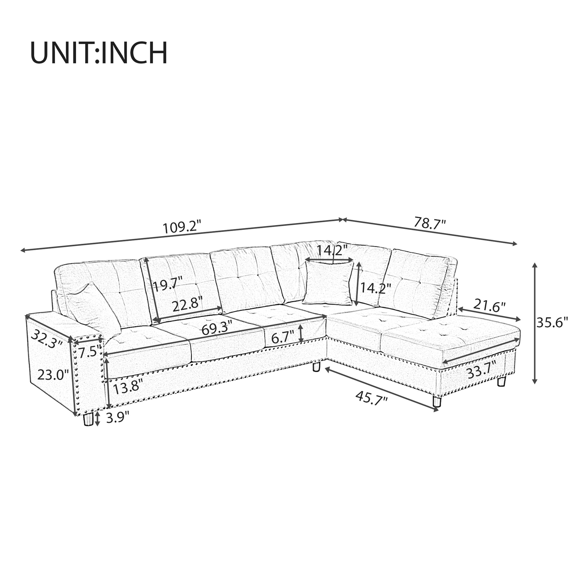 109.2''L Shaped Modular Sectional Sofa With Removable Back Cushions And 2 Pillows, Suitable For Living Rooms, Offices, And Apartments Dark Gray Polyester 5 Seat