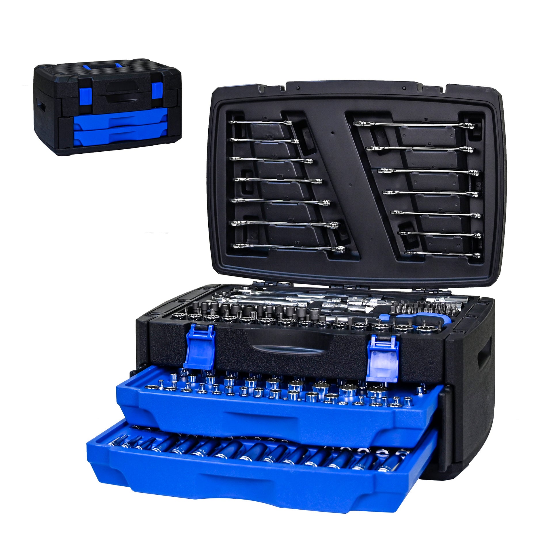 Black Hand Tool Box With Toolset 266Pcs Black Blue Carbon Steel