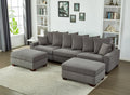 Modular Sectional Sofa,5 Seater Oversized Convertible L & U Shaped Couch, Corduroy Fabric Grey Wood Fabric 5 Seat