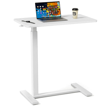 Adjustable Mobile Bed Desk, Computer Desk, Mobile Standing Desk, Lifting Desk, Desk, White White Metal & Wood