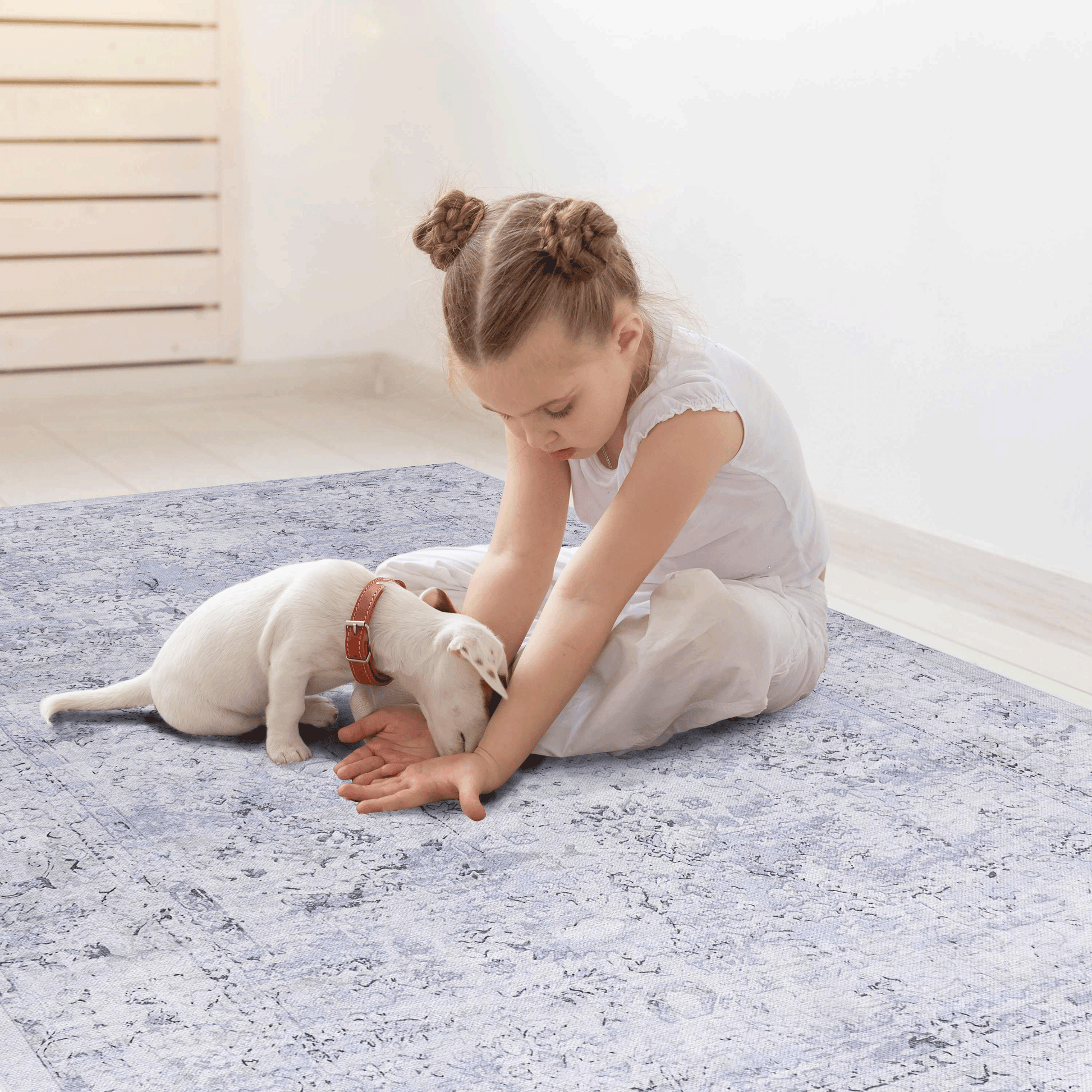 2X3, Machine Washable Area Rugs, Low Pile, Non Slip, Non Shedding, Foldable, Kid&Pet Friendly Area Rugs For Living Room, Bedroom, Kitchen, Dining Room Rug Perfect Gifts, Blue Cream, 2' X 3' Blue Cream Chenille Polyester