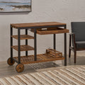 Vivlio Wood Metal Barcart Rustic Metal & Wood