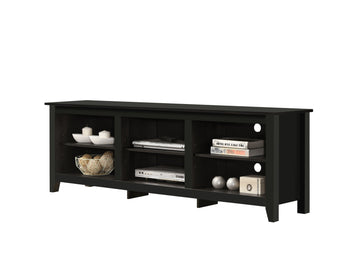 Benito Black 70"W Tv Stand With Open Shelves And Cable Management Black 60 69 Inches Particle Board