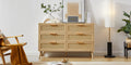 Bedroom Dresser, 6 Double Dresser With Rattan Drawers, Wood Chest Of Drawers For Kids Room, Living Room, Entry And Hallway, Natural, 47.2'' W X 15.8'' D X 30'' H. Natural Particle Board