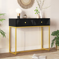 Modern Sleek Console Table Two Drawers With Stripe Design For Living Room And Entryway Black Black Mdf