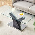 Rectangular Coffee Table.Tempered Glass Countertop, And Artistic Mdf Legs,Perfect For Hosting Dinners, Conferences, Home, And Office Decorations.White And Gray,Dining Table,Tea Table.Coffee Table.