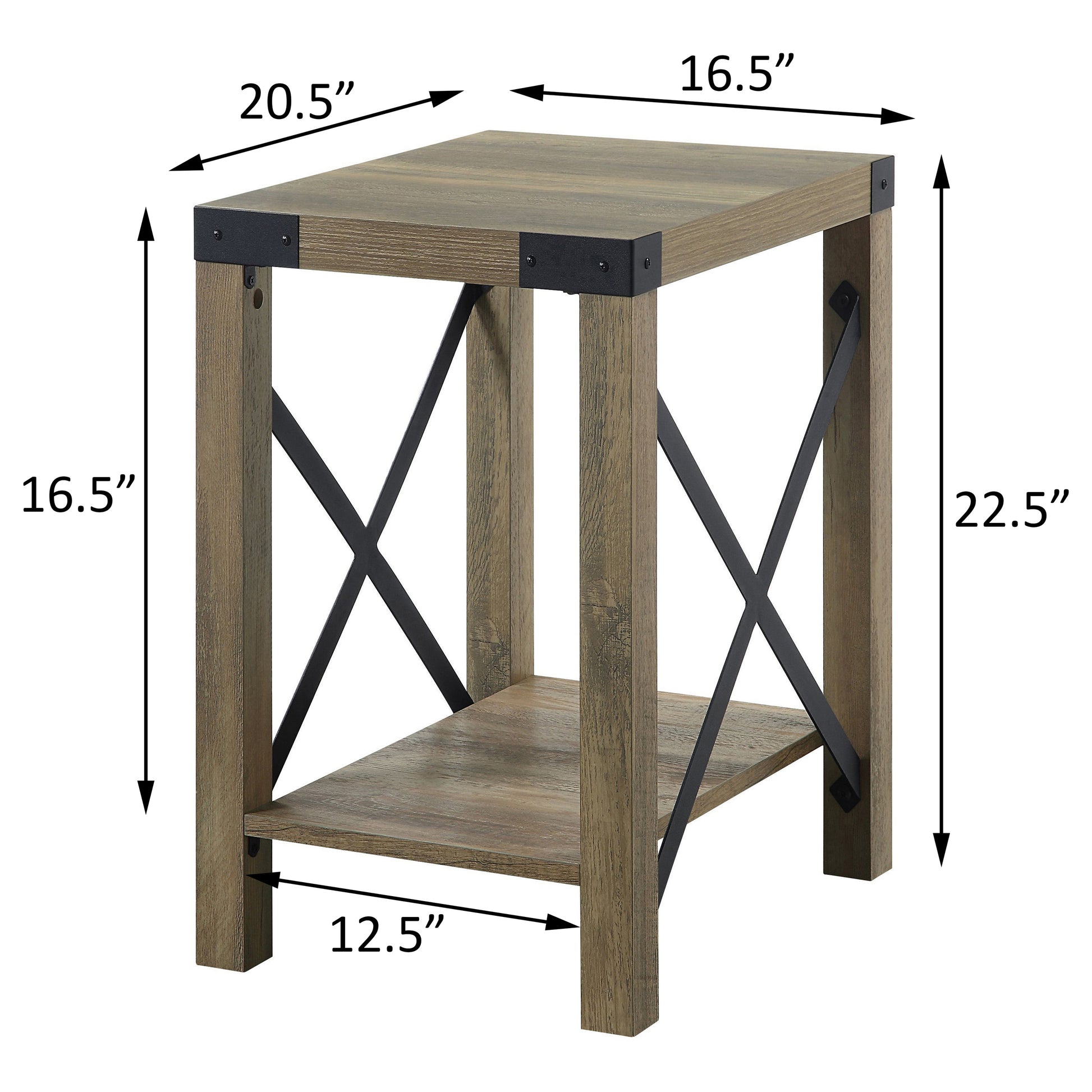 Rustic Oak End Table With Bottom Shelf Rustic Rustic Shelves Square Wood Metal