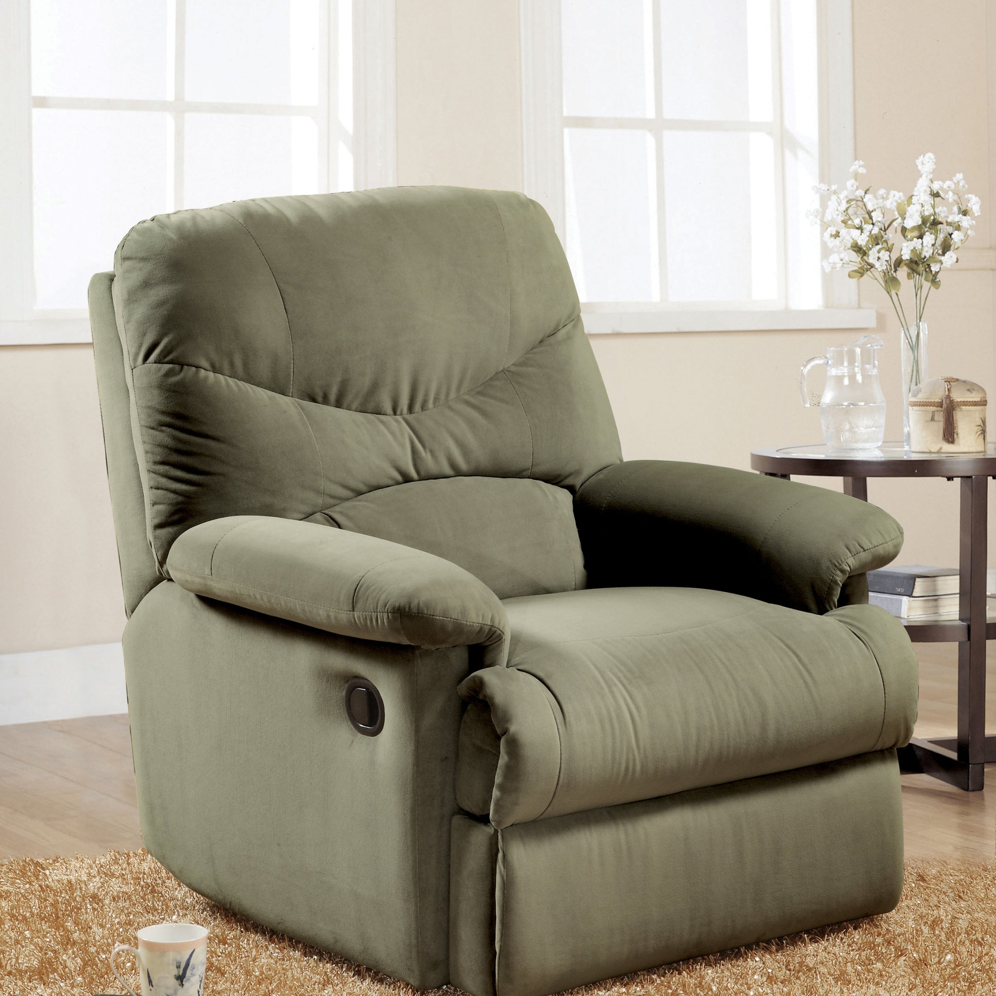 Sage Motion Recliner With Pillow Top Arms Sage Microfiber Manual Handle Wood Primary Living Space Tight Back Handle Pillow Top Arms Fabric Metal