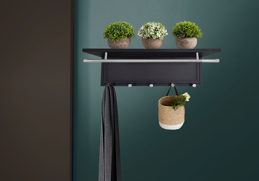 Esyspot Metal Powder Coating Hook Wall Mounted With Shelf Black Bedroom Contemporary Metal Chrome,Metal