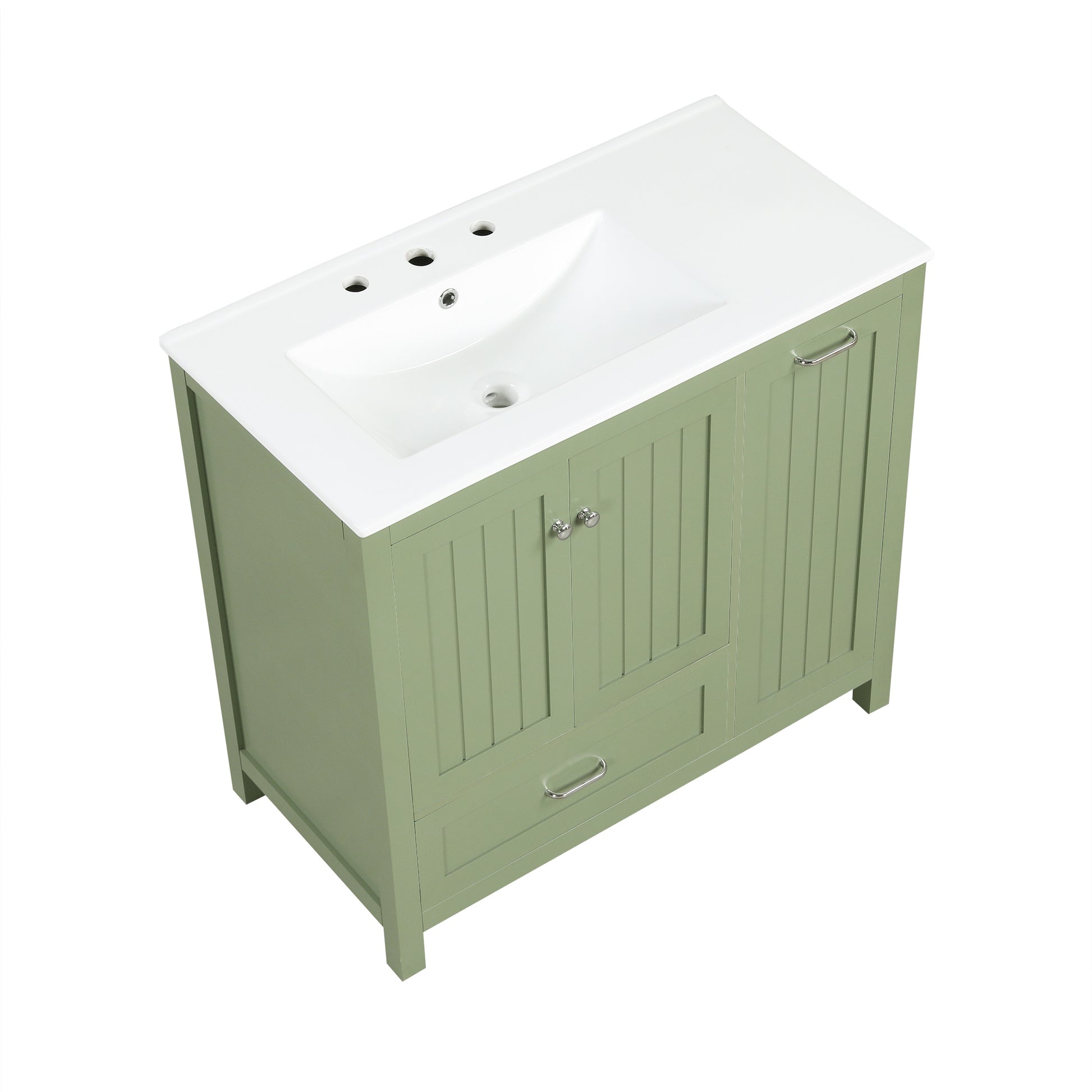 36" Bathroom Vanity With Sink, One Cabinet With Two Doors And One Big Drawer And One Flip Drawer, Solid Wood And Mdf Board, Green Green Solid Wood Mdf