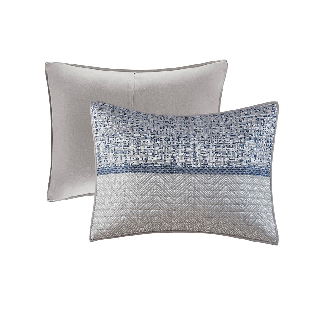 6 Piece Reversible Jacquard Quilt Set With Throw Pillows Navy King Cal King Navy Cotton