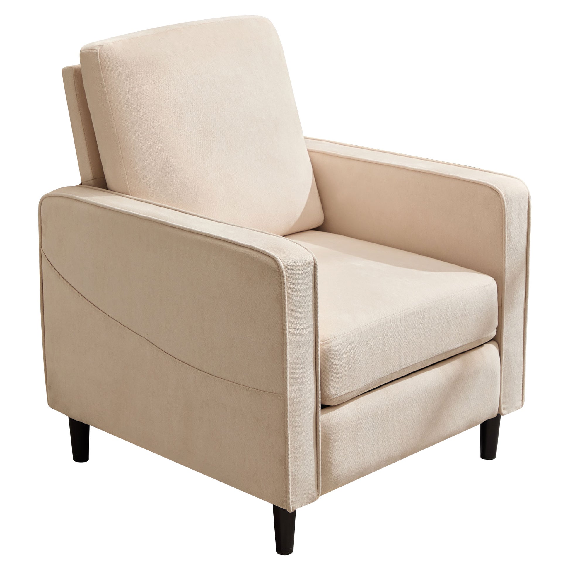 Mid Century Accent Chair ,Modern Linen Fabric Armchair For Living Room,Double Side Pockets, Comfortable And Padded Reading Feature Sofa Chair, Suitable For Bedrooms, Living Rooms, And Offices,Beige Beige Linen