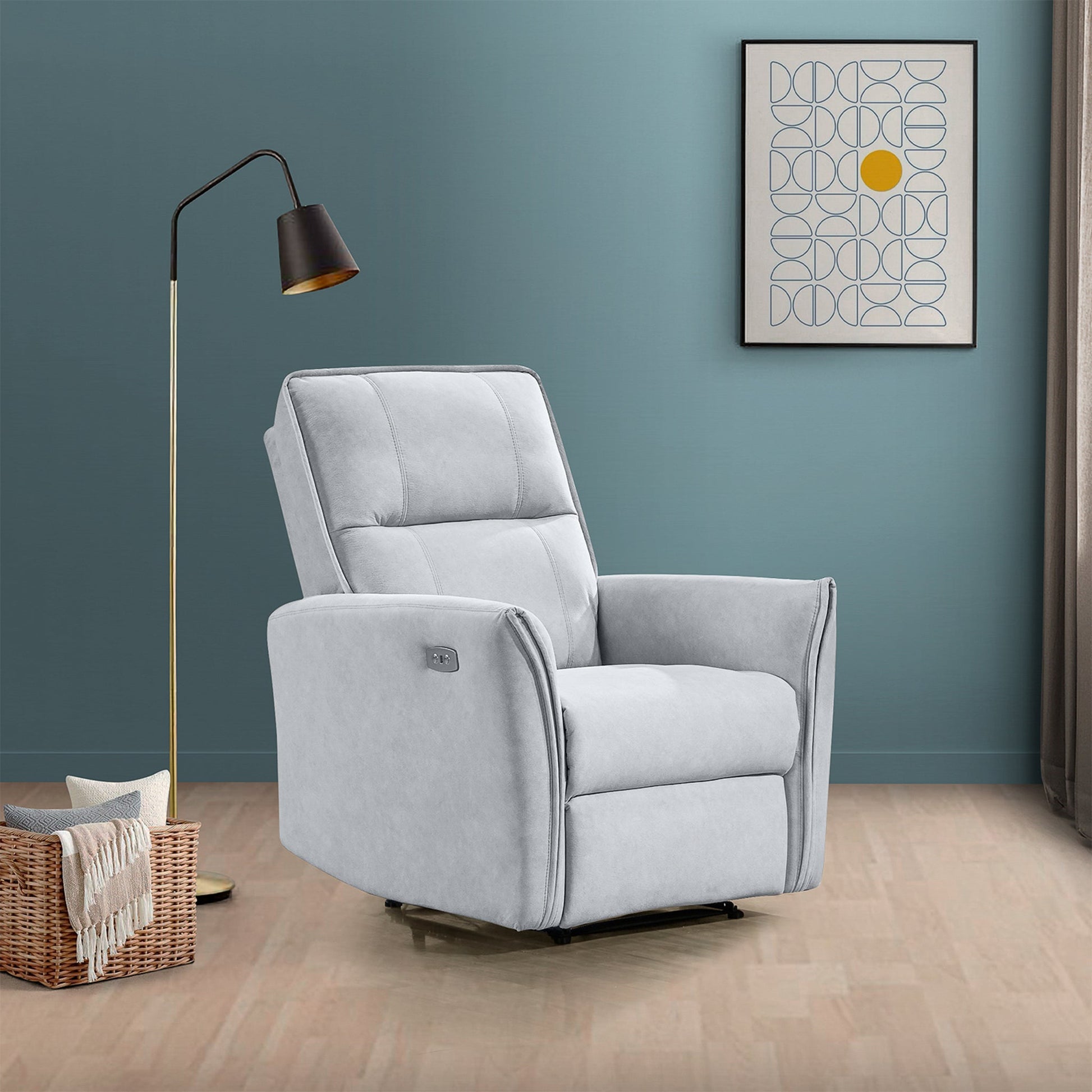 Asheville Grey Suede Recliner Chair Light Gray Suede Cushion Back Push Button Suede