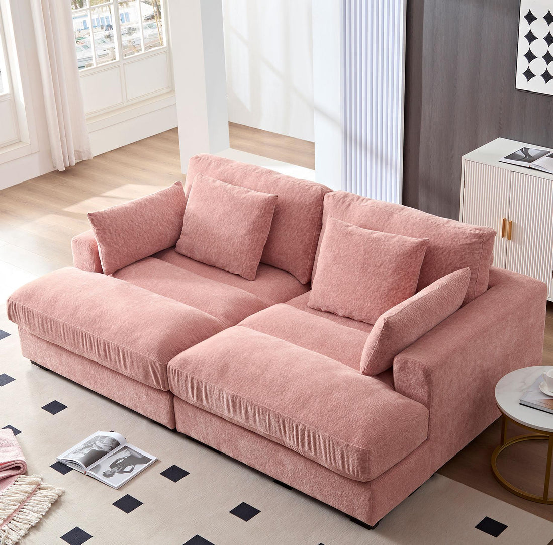 89.76 Inch Double Sleeper Sofa Cloud Couch Soft Fluffy Fabric Upholstery With Square Armrests,Comfor Daybed With Over Wide Sofa Bed,Modern Beanbag For Living Room Apartment,Pink Pink Fabric 2 Seat