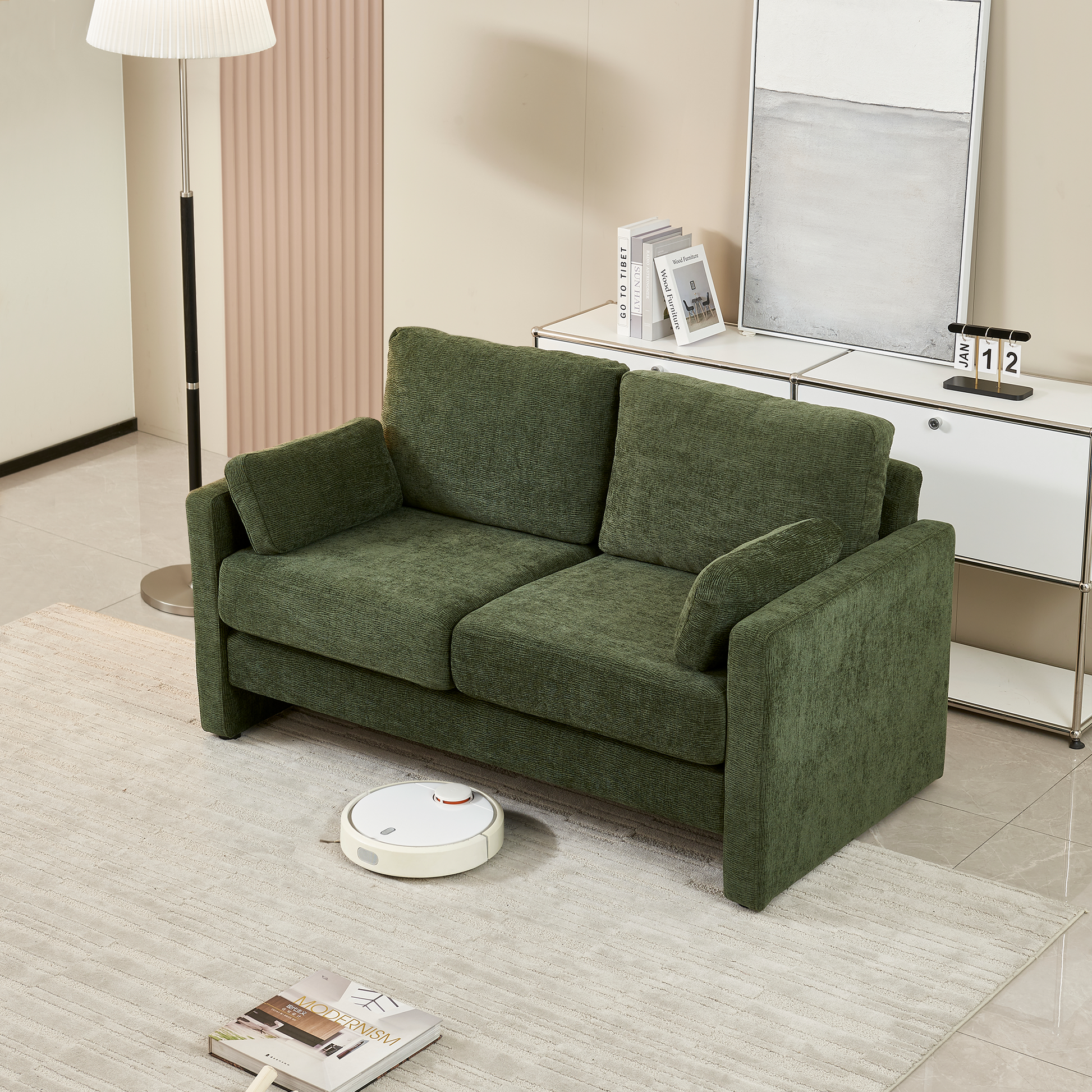 58.66" Small Modern Loveseat Sofa, Mid Century Chenille Fabric 2 Seat Couch Beautiful Seat With Back Cushions, Accent Sofa Couch For Living Room, Bedroom And Small Space Green Wood Foam Chenille 2 Seat