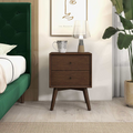 Caroline Night Stand 2 Drawer Dark Brown Brown 2 Drawers Bedside Cabinet Mid Century Modern Walnut Walnut Finish Solid Wood