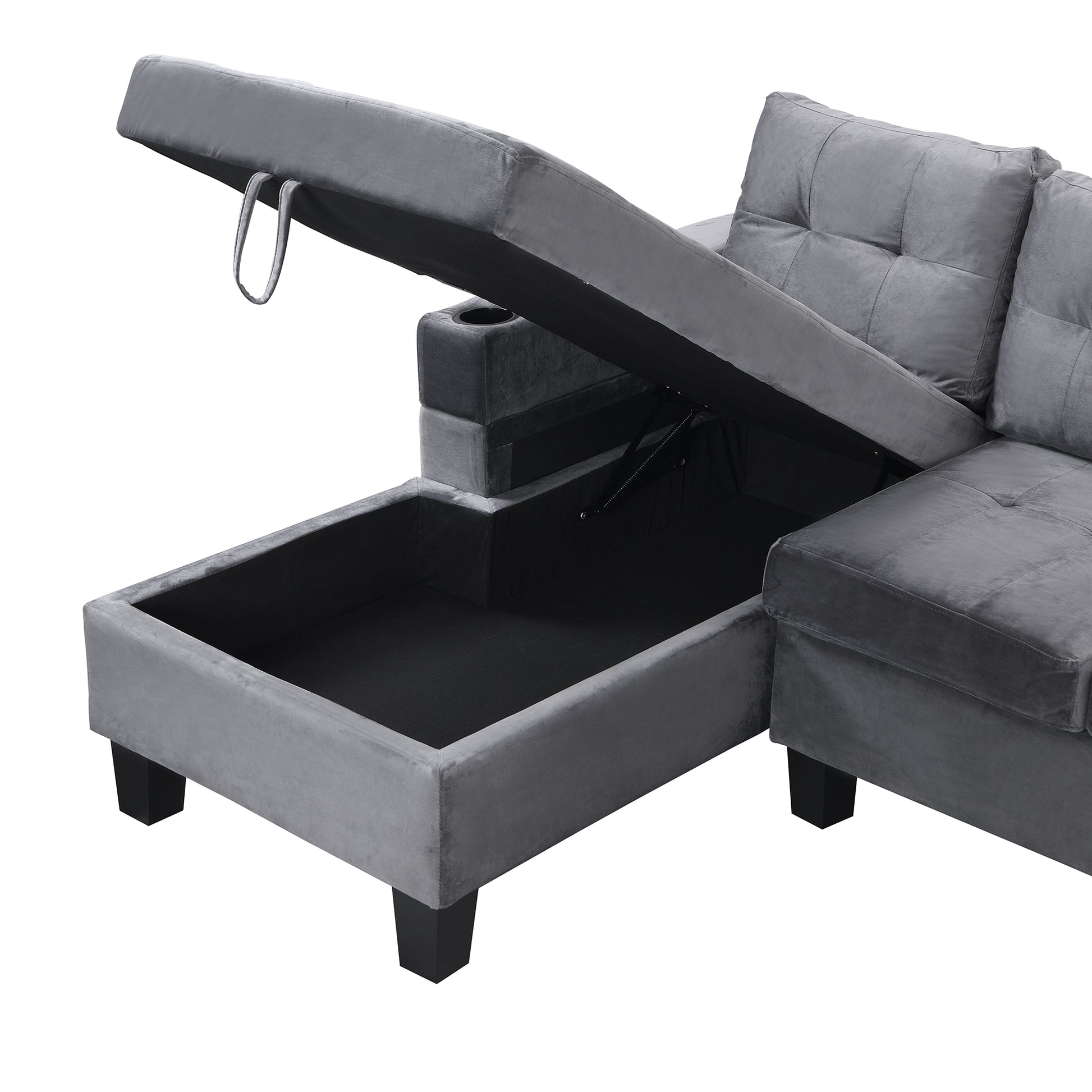 Sectional Sofa Set For Living Room With L Shape Chaise Lounge ,Cup Holder And Left Hand With Storage Chaise Modern 4 Seat Grey Grey Fabric 4 Seat