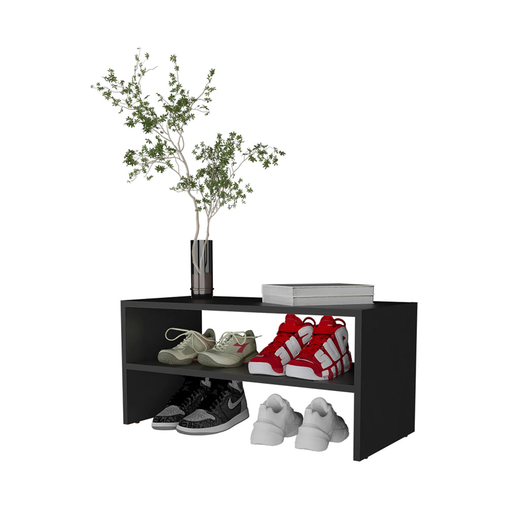 Black 2 Shelf Shoe Rack Black Bedroom Melamine