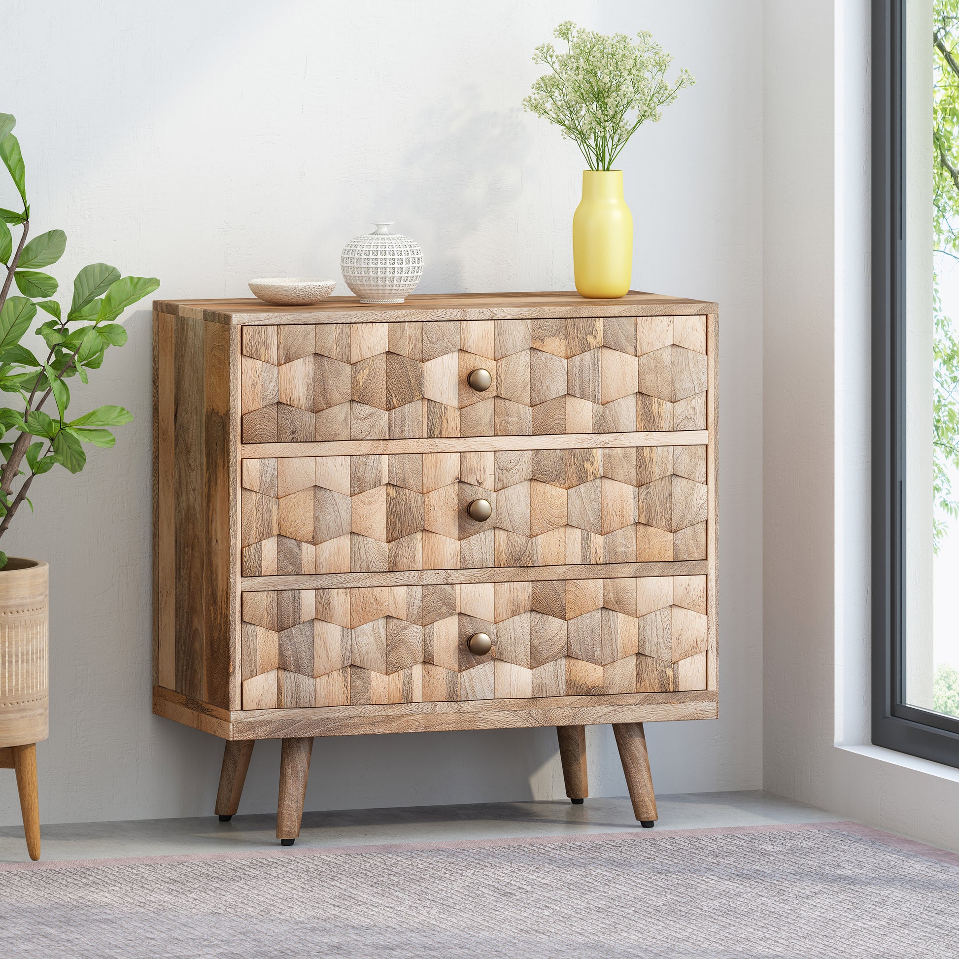 3 Drawer Chest Kd Legs - Natural Wood