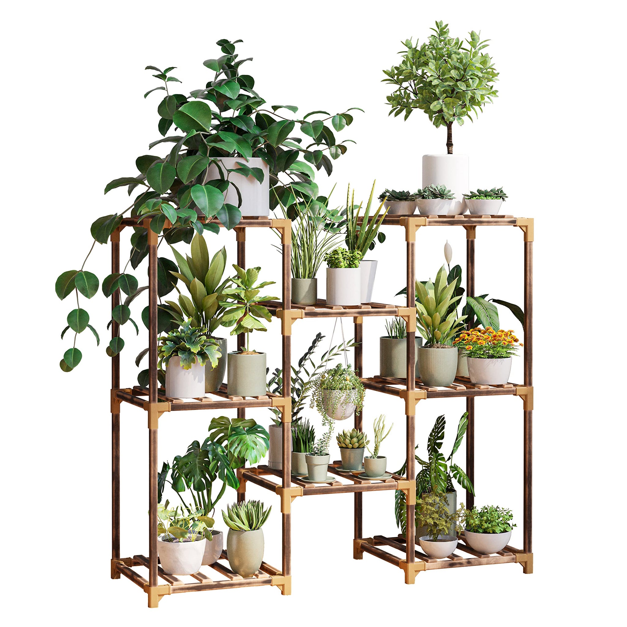 indoor plant pot with wooden stand Plant Stand Indoor, Outdoor Wood Plant Stands For Multiple Plants, Pla