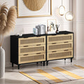 3 Drawers Rattan Storage Cabinet Rattan Drawer,For Bedroom,Living Room,Dining Room,Hallways,Black Black Mdf