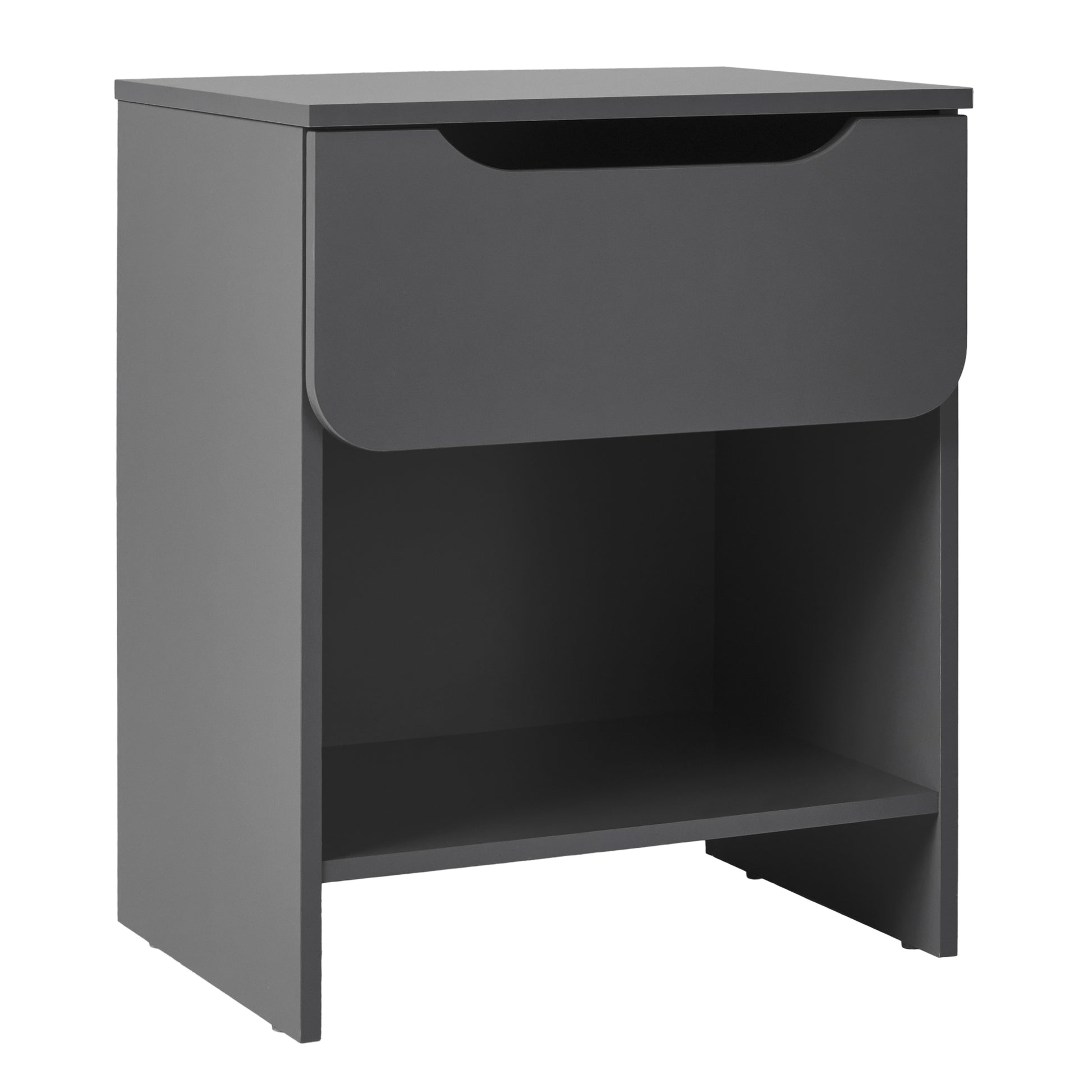 Modern Minimalist 1 Drawer Nightstand With Cubby Dark Grey Dark Gray Mdf Mdf