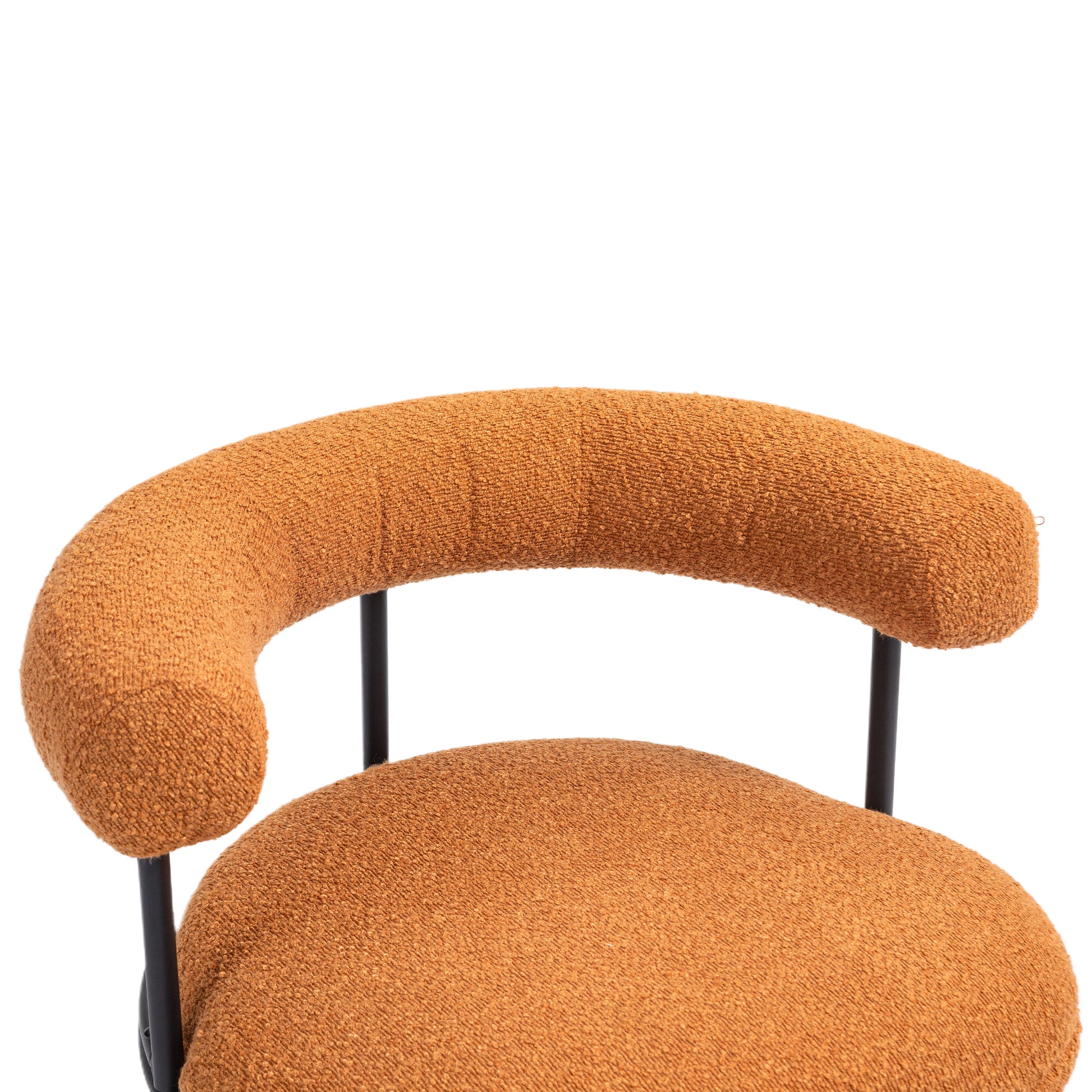 Coolmore Boucle Dining Chairs Set Of 2, Mid Century Modern Curved Backrest Chair, Round Upholstered Kitchen Chairs Orange Boucle Orange Foam Mdf Metal