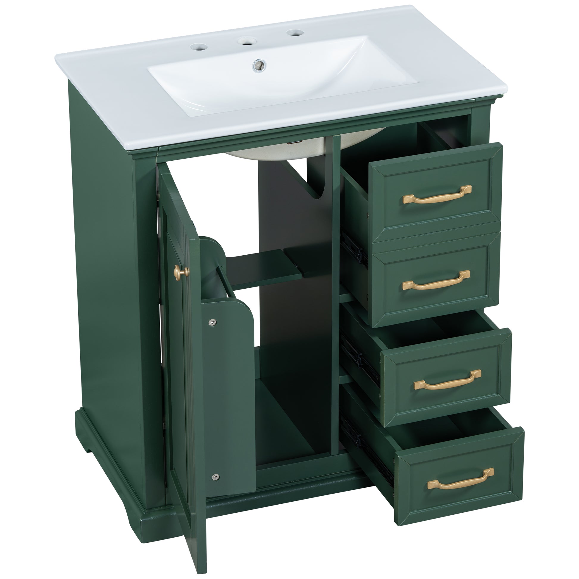 30" Bathroom Vanity With Sink, One Package, Green Bathroom Cabinet With Drawers, Solid Frame And Mdf Board Green Solid Wood Mdf