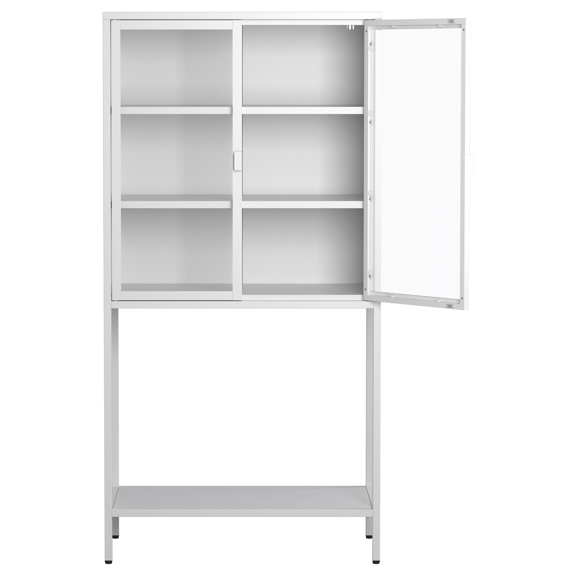 59"H Heavy Duty Metal Storage Cabinet, Display Storage Cabinet With Glass Doors And 2 Adjustable Shelves, Tall Bookcase Modern Bookshelf Cabinet For Home Office, Living Room, Pantry Accent Chests 1 2 Shelves Antique White Primary Living Space Glass Doors