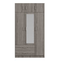 3 Door Mirror Wardrobe With 2 Drawers And Top Cabinet,Gray Gray Particle Board