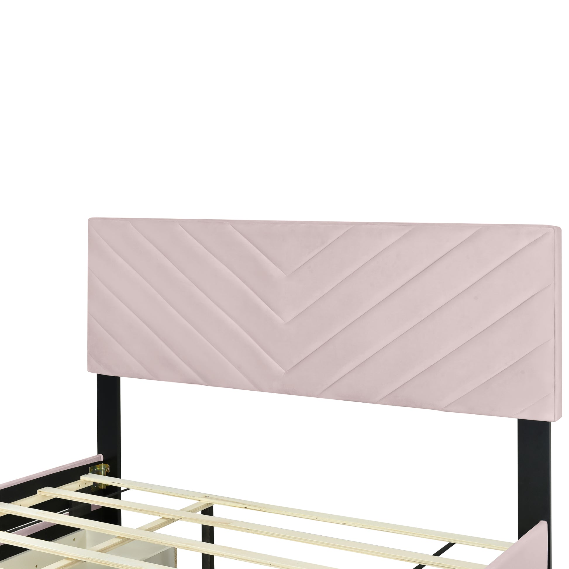 Queen Size Upholstered Platform Bed With Twill Headboard, Pullout Bed And Two Drawers, Flannel,Pink Queen Pink Mdf Lvl
