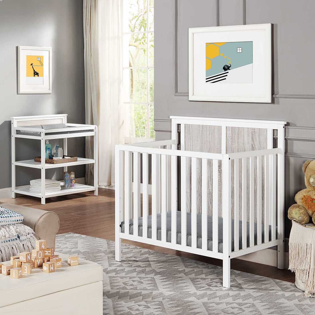 Connelly Mini Crib With Mattress Pad White Rockport Gray White Gray Wood