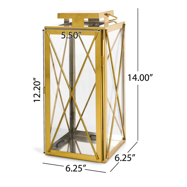 Deborah 14"H Stainless Steel Lantern Gold Stainless Steel