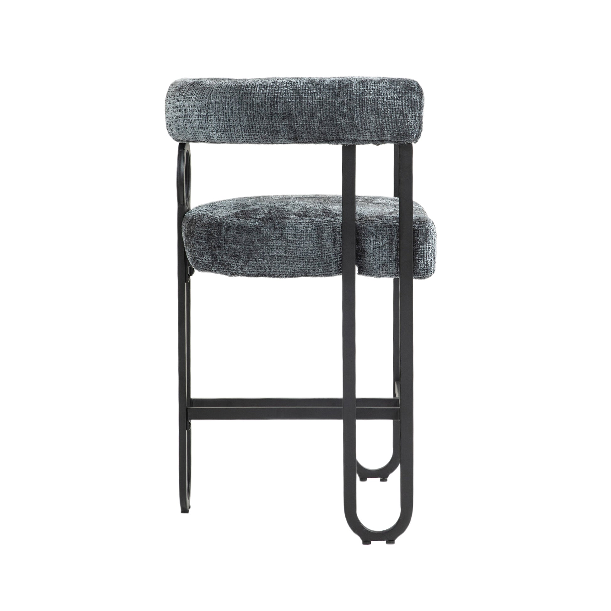 Coolmore Bar Stools Set Of 2, Modern Bar Stool With Back, Black Metal Frames, Upholstered Bar Stools For Kitchen Island, Pub, Club Gray Chenille Gray Dining Room Foam Chenille