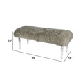 49 Inch Accent Bench, Faux Fur Seat, Clear Acrylic Legs, Smooth Rich Brown Brown Wood