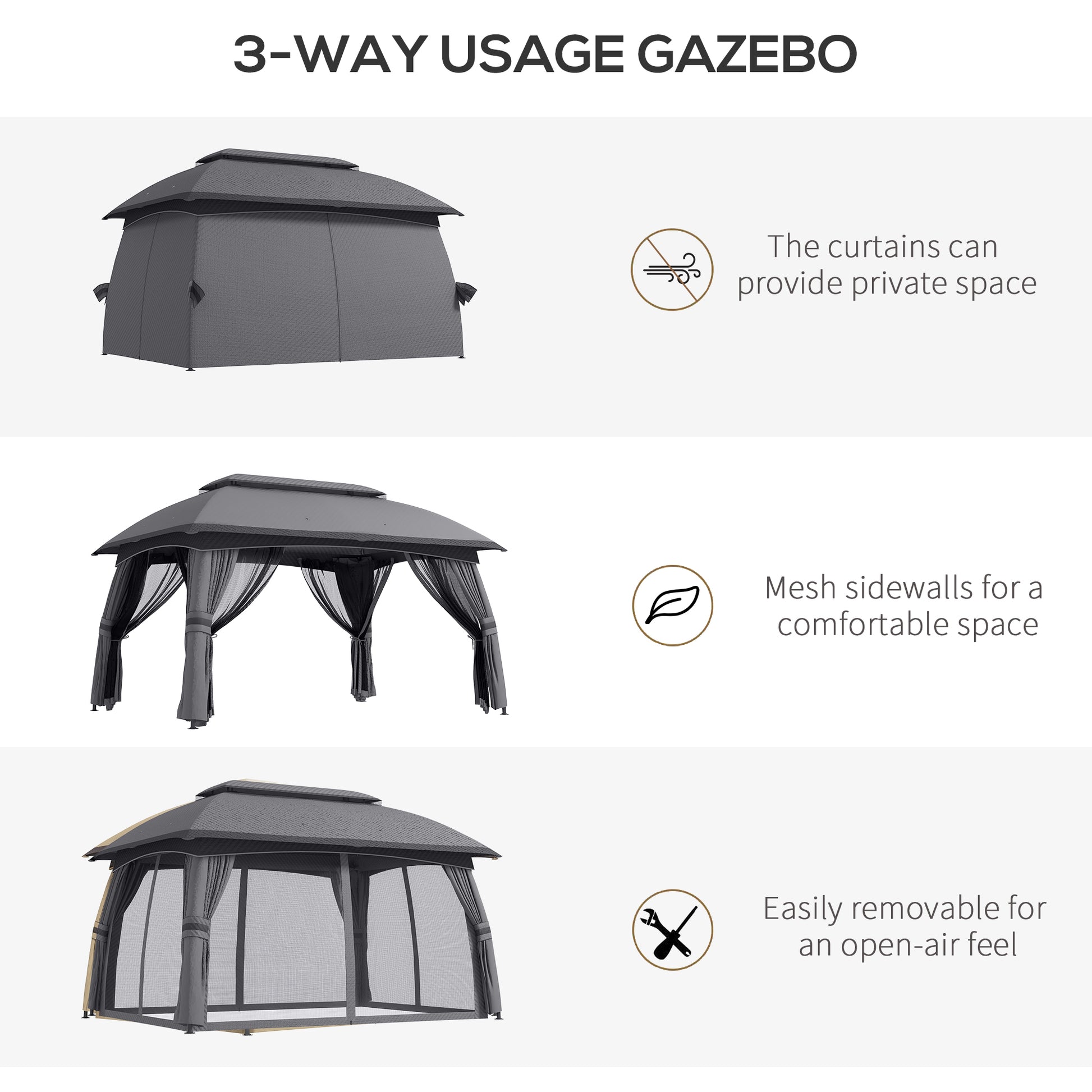 Outsunny 10' X 13' Patio Gazebo, Outdoor Gazebo Canopy Shelter With Netting, Vented Roof, Steel Frame For Garden, Lawn, Backyard, And Deck, Dark Gray Gray Steel