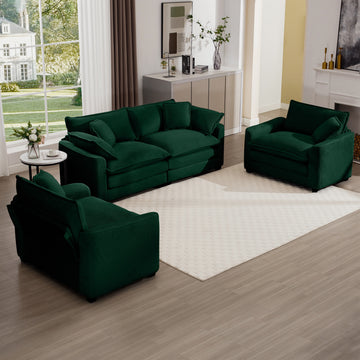 Warm And Cozy Sofa Set With Soft Cushions And Pillows, Home Theater Style Sofa Set Consisting Of One 2 Seater Sofas And Two Single Sofa In Green Corduroy Fabric Green Corduroy 4 Seat