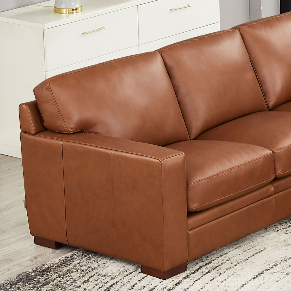 Dillon Leather Right Chaise Sectional Brown Genuine Leather Wood Primary Living Space Medium Firm Cushion Back Mid Century Modern U Shaped Eucalyptus Square Arms Down Filling Leather 6 Seat