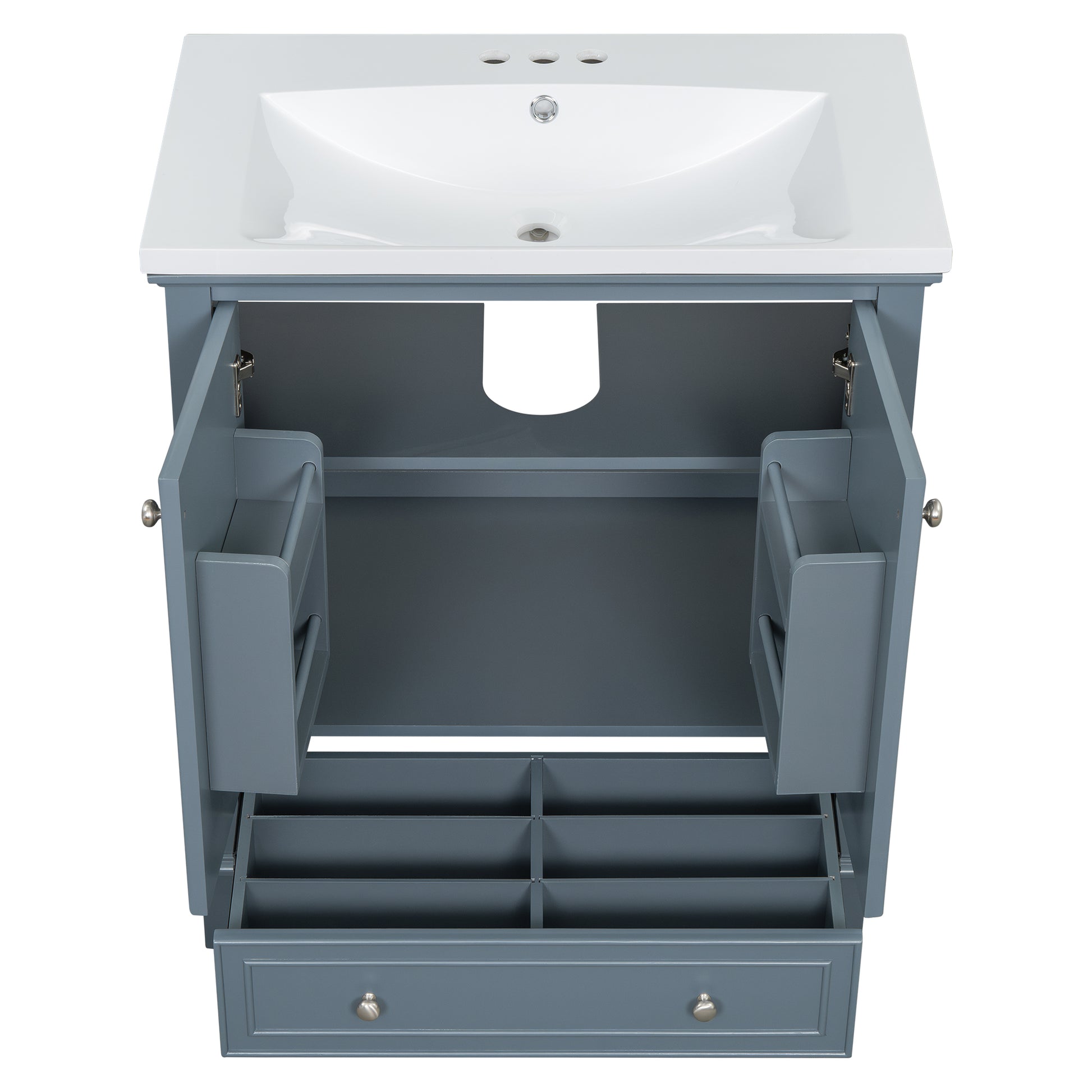 30" Bathroom Vanity With Sink Combo, Multi Functional Bathroom Cabinet With Doors And Drawer, Solid Frame And Mdf Board, Blue Blue Solid Wood Mdf