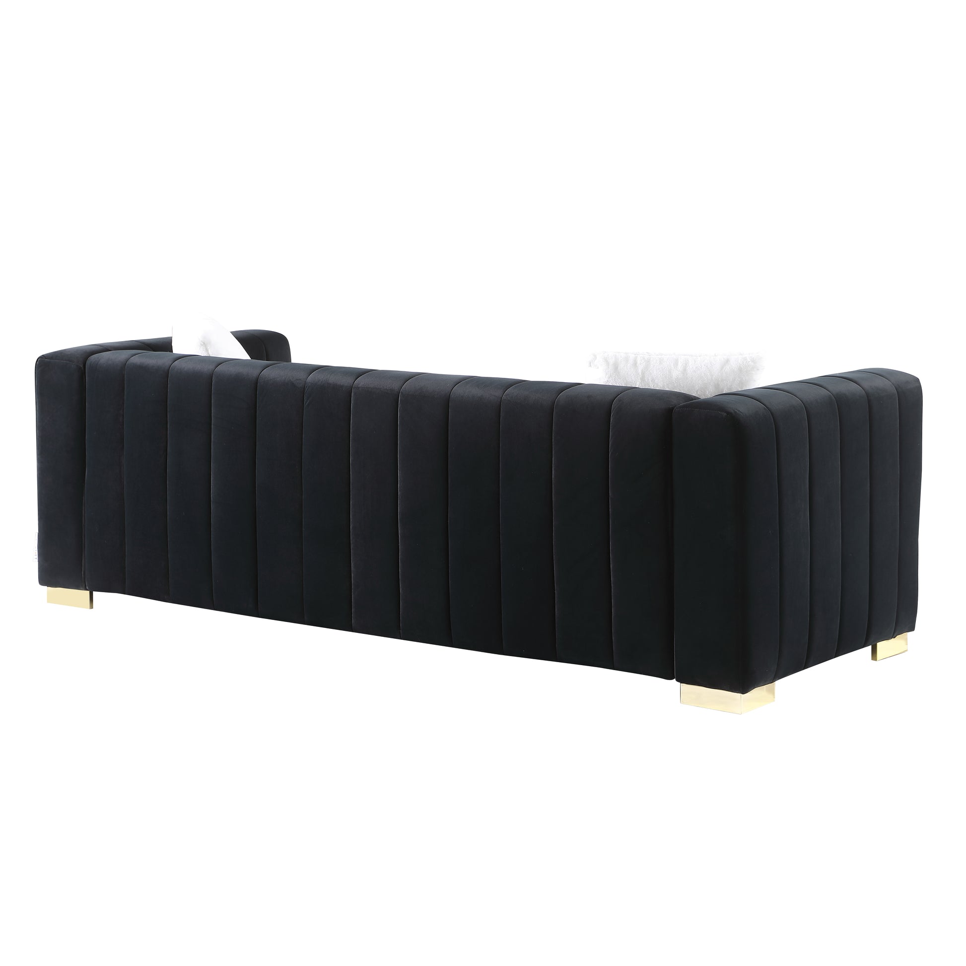 A Modern Channel Sofa Take On A Traditional Chesterfield,Black Color,3 Seater Black Velvet 3 Seat