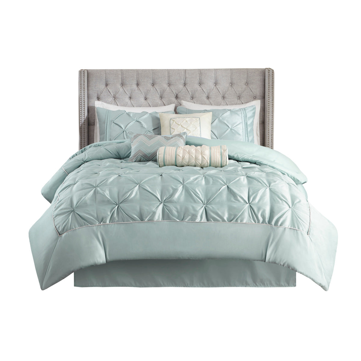 7 Piece Tufted Comforter Set Seafoam Queen Queen Seafoam Polyester