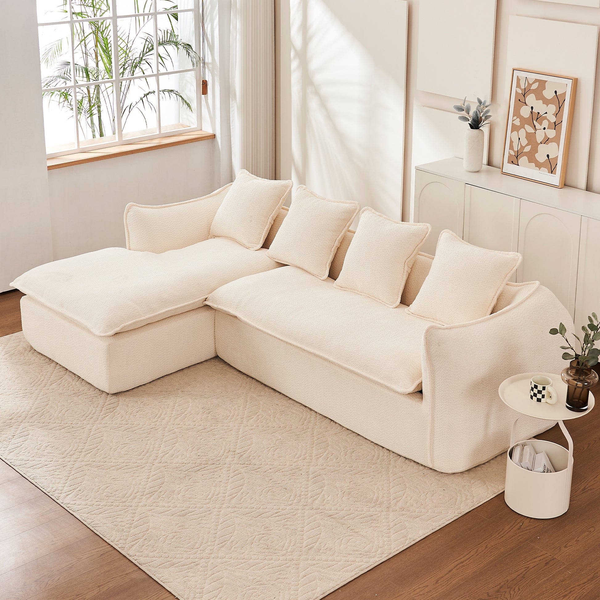 Sofa Deep Seat Sofa 3 Seater For Living Room Oversized Comfy Sofa L Shape Sofa Couch With Chaise Home Furniture Sleeper Sectional Sofa For Apartment, Office Left Hand Facing Beige Foam 3 Seat