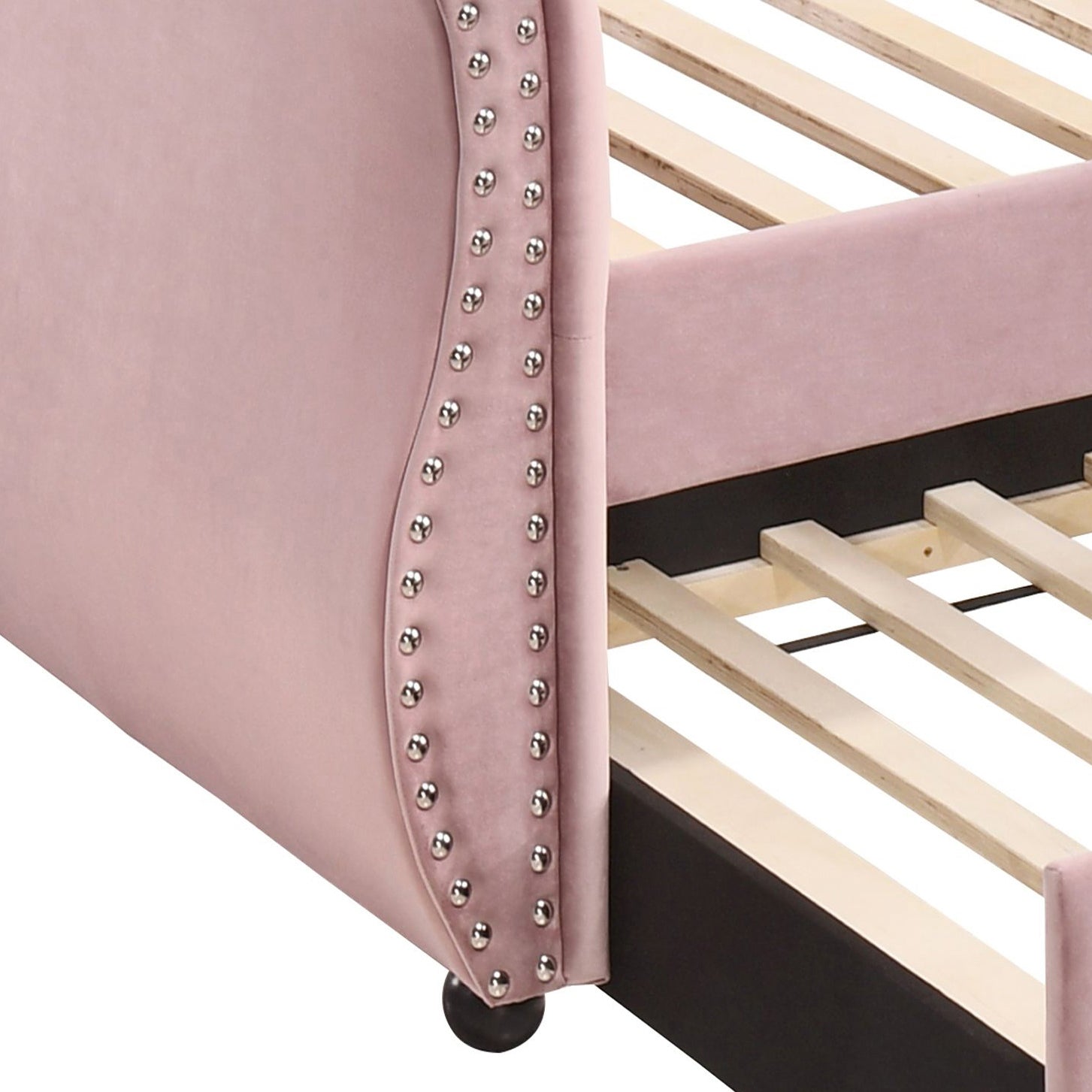 Pink Upholstered Twin Daybed With Trundle Twin Pink Wood Bedroom Contemporary Velvet Velvet