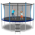 8Ft Outdoor Toddler Trampoline With Enclosure Safety Net Jumping Fun Trampoline, Heavy Duty Jump Pads, Spring Loaded For Children And Adults, Gifts For Boys Girls Blue Garden & Outdoor Iron